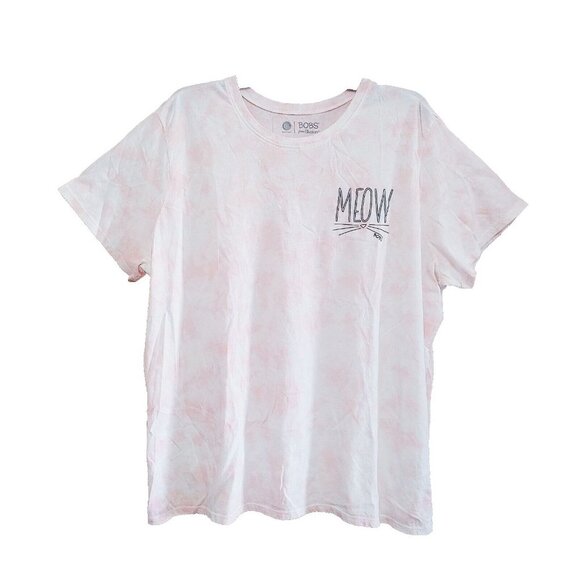 Bobs From Sketchers Womens T Shirt Size 2X Pink Tie Dye Meow Tee - Picture 1 of 4